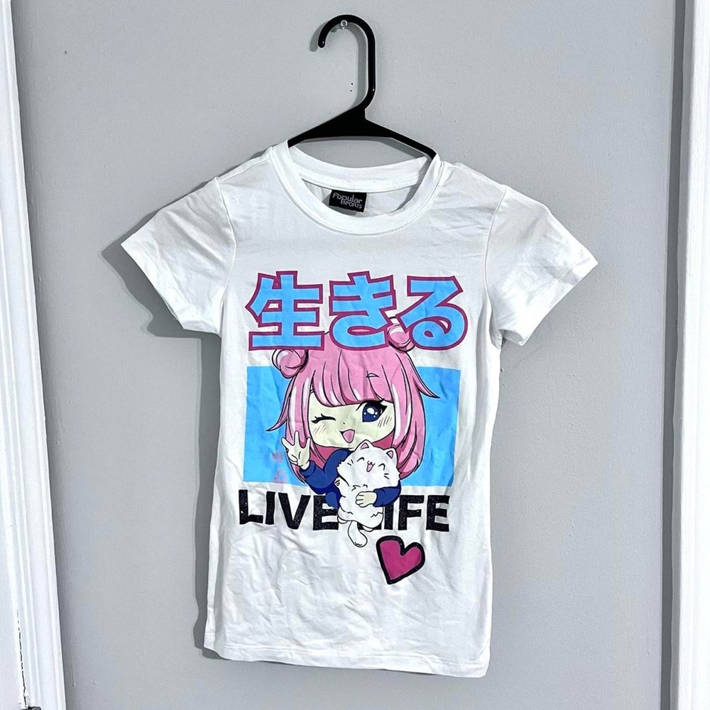 NWT Popular Sports white anime graphic girls size 10/12